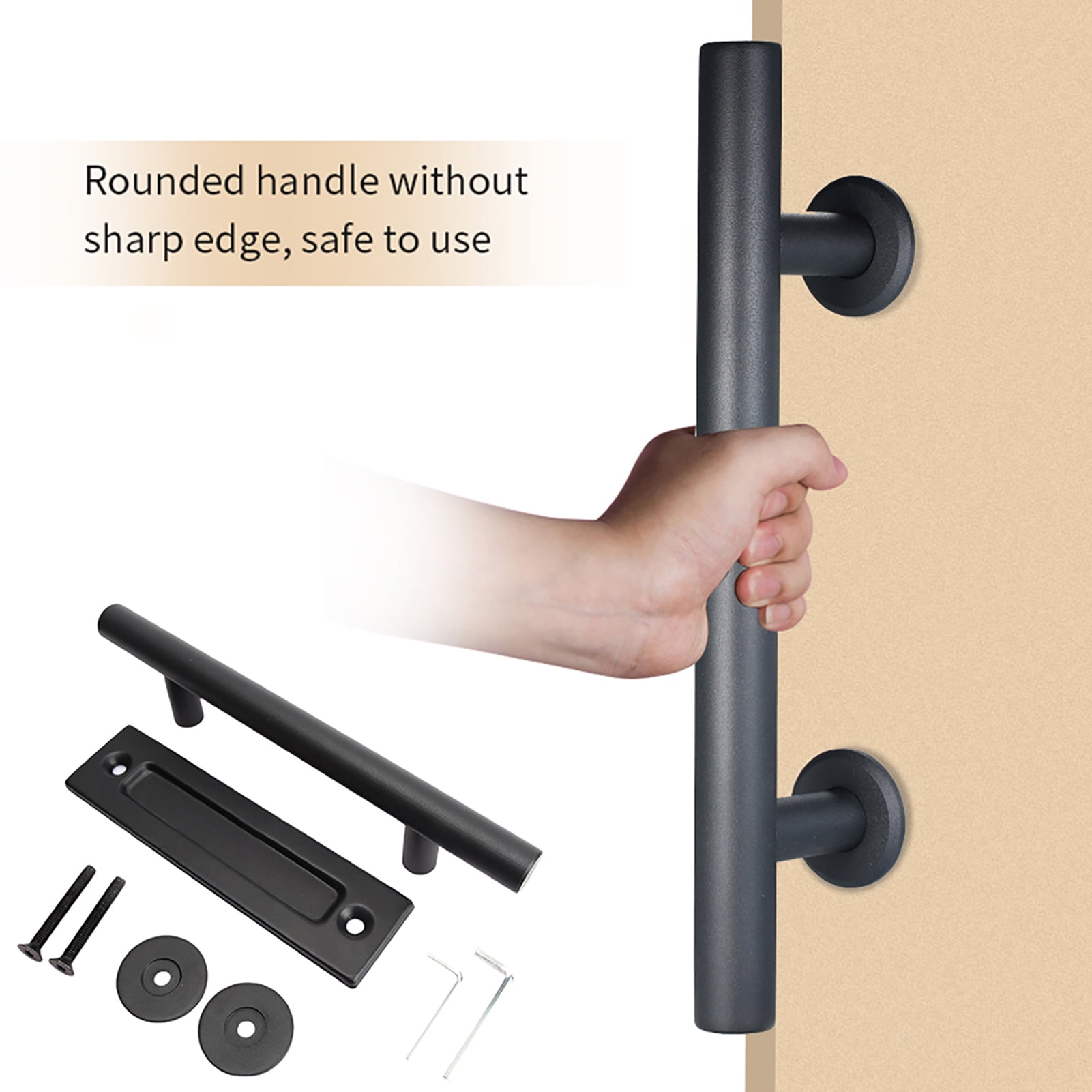 Windfall Heavy Duty Pull and Flush Door Handle Set in Black, Sliding