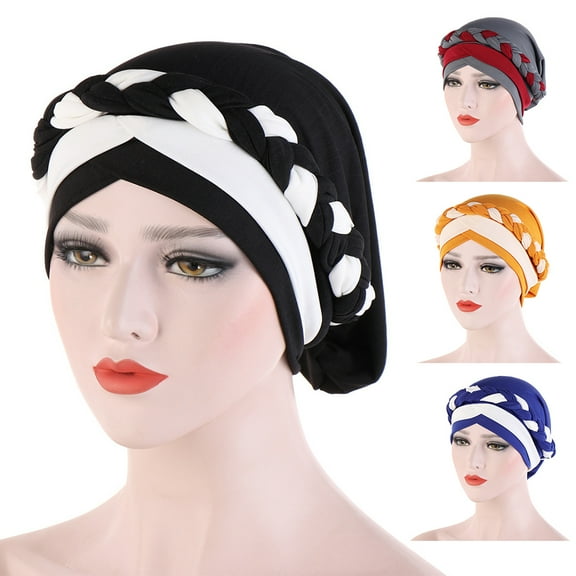 Windfall Hijab Braid Silky Turban Hats for Women Cancer Chemo Beanies Cap Headwrap Headwear