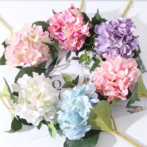Windfall Hydrangea Silk Flowers Heads Ivory White Full Hydrangea Flowers Artificial with Stems for Wedding Home Party Shop Baby Shower Decoration