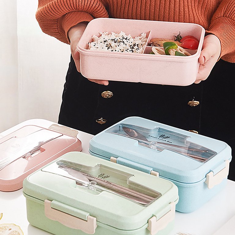Windfall Japanese Bento Box, Wheat Straw Portable Leakproof Lunch Box,  Microwave Lunch Box Spoon Chopsticks Wheat Straw Food Storage Container