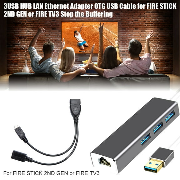 Windfall LAN Ethernet Adapter with 3 Ports USB OTG Hub for Streaming TV Stick Chromecast Home Mini Raspberry Pi Zero Powered Micro USB OTG Cable Included