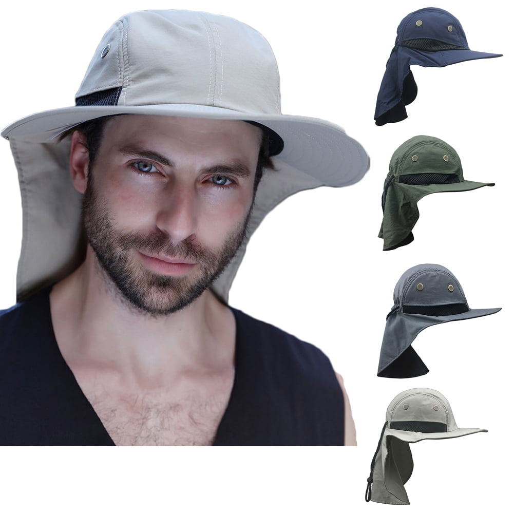 LUDLZ Men Sun Hat, UV Protection Wide Brim Hike Cap, Neck Flap Cover ...