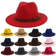 Windfall Men & Women Vintage Wide Brim Fedora Hat with Belt Buckle