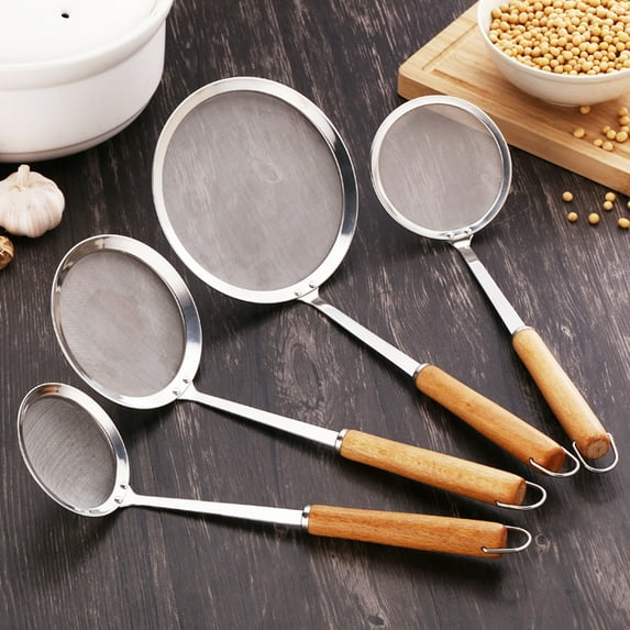 Windfall Mesh Strainer Stainless Set - Premium Fine Stainless Steel Fine Mesh Strainers, Colanders and Sifters Crafted with Comfortable Non Slip Wooden Handles