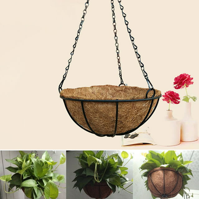 Windfall Metal Hanging Planter Basket with Coco Coir Liner Round Wire Plant Holder with Chain Porch Decor Flower Pots Hanger Garden Decoration Indoor Outdoor Watering Hanging Baskets
