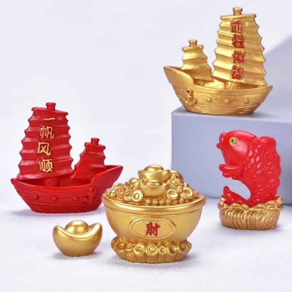 Windfall Mini Resin Fortune Tree Chinese Golden Ingot Home Office Desk Landscape Ornament