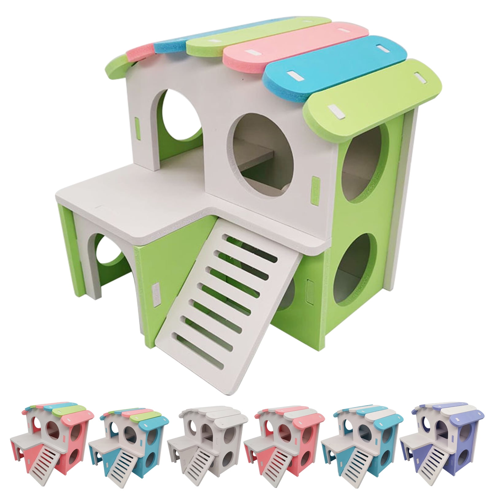 Image showcasing Windfall Pet Deluxe Dual-Layer Villa, PVC Double Decker Hamster House ...