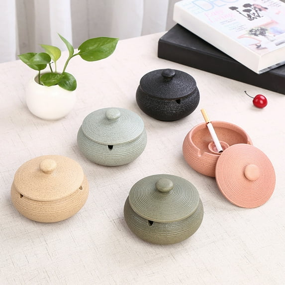 Windfall Portable Fashion Ceramic Ashtray with Lids, Windproof, Cigarette Ashtray for Indoor or Outdoor Use,Ash Holder for Smokers,Desktop Smoking Ash Tray for Home Office Decoration
