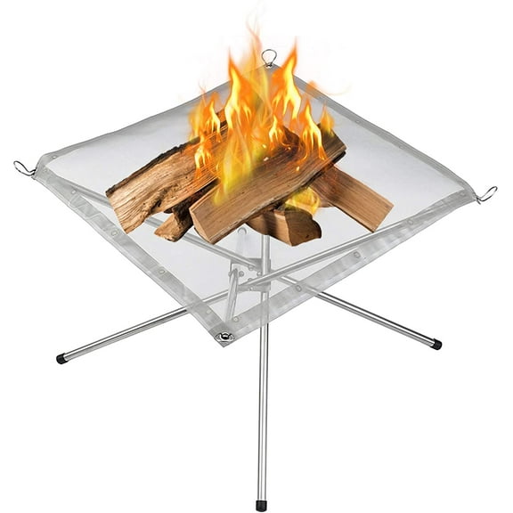 Windfall Portable Fire Pit Mesh Heat Resistant Roll Up Design Stainless Steel Fire Pit Net Wood Burning Perfect for Camping, Backyard, Patio, Garden (Holder Not Included)