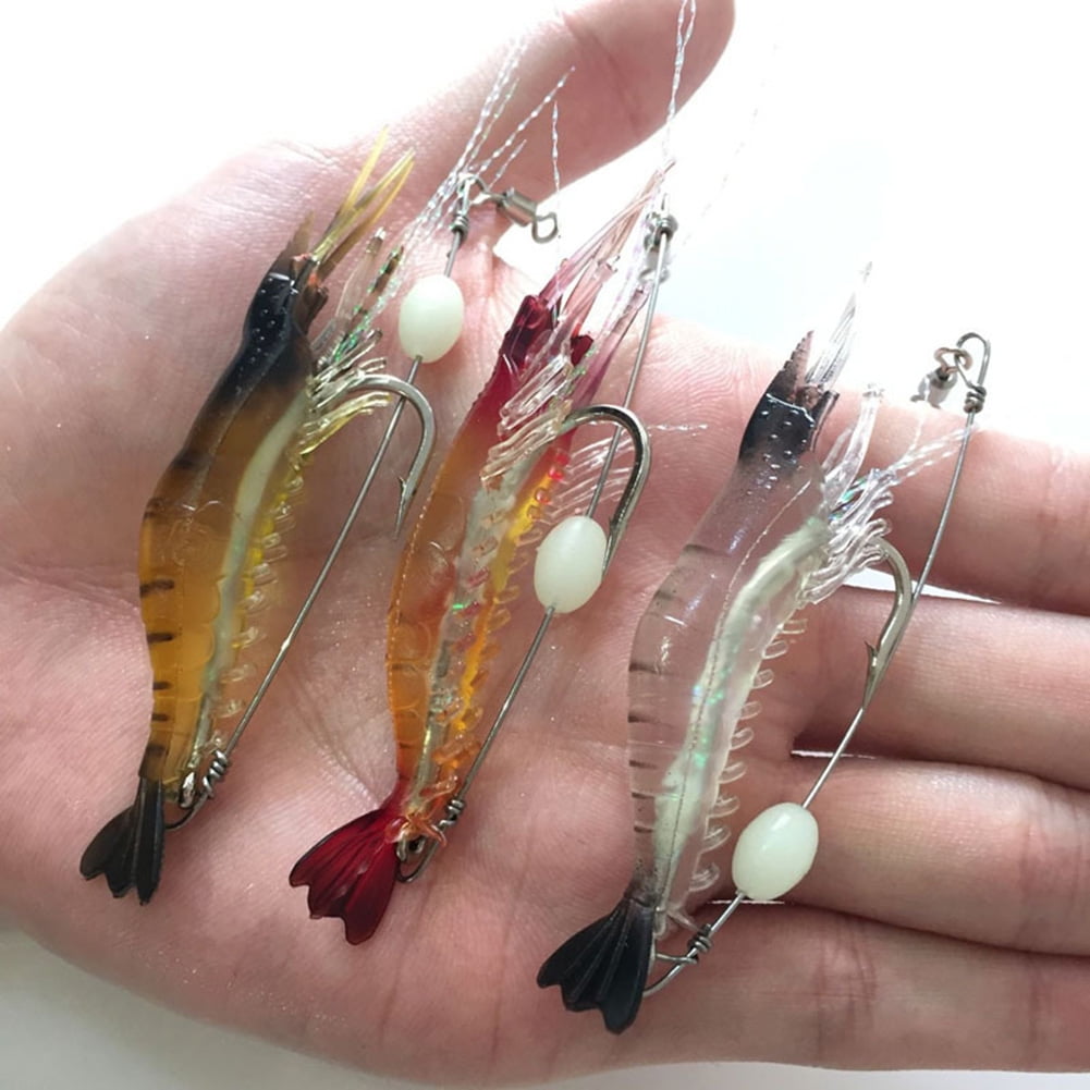 10 Esche Soft Plastic A Gamberetto Seasky Fishing - 9cm - Luminose Al Buio (Glow)