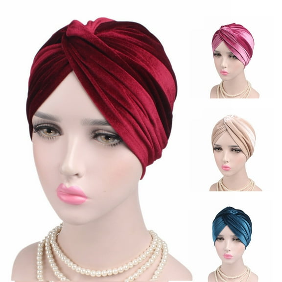 Windfall Soft Velvet Head Scarf Cross Knotted Turban Hat Cross Twist Cap Headwear Head wraps Hair Loss Cap for Women and Girls