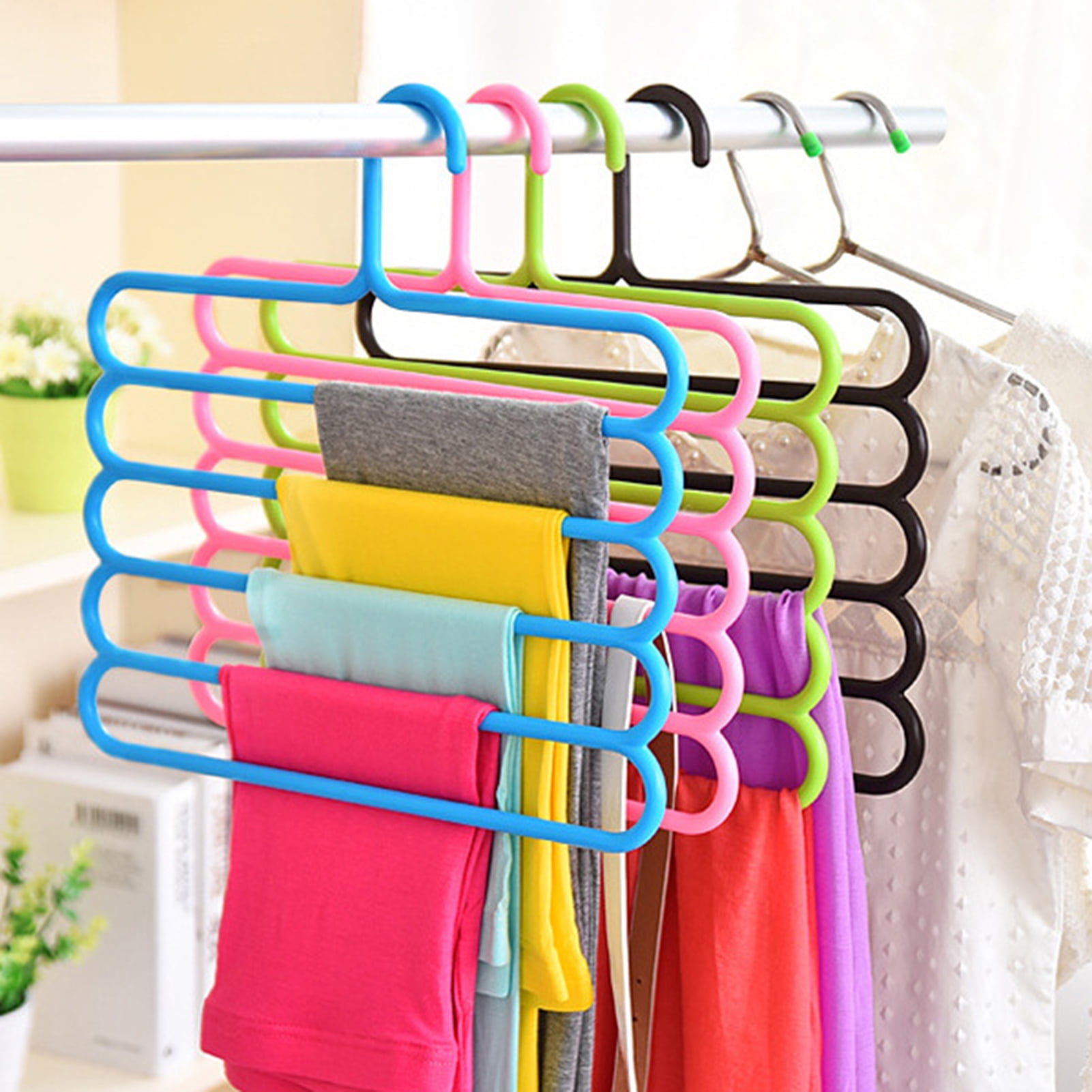 MeetU Pants Hangers 5 Layers Stainless Steel NonSlip Foam Padded Swing Arm  Space Saving Clothes Slack Hangers Closet Storage Organizer for Pants Jeans  Trousers Skirts Scarf Ties TowelsPack of 4  Amazonin