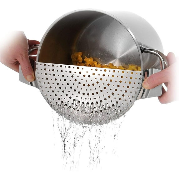 Windfall Stainless Steel Pan Pot Strainer with Recessed Hand Grips Suitable for All Sizes Up to 13
