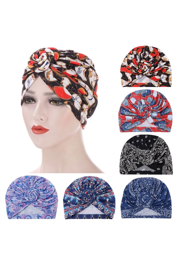 Women African Turban Flower Knot Pre-Tied Bonnet Beanie Cap Headwrap