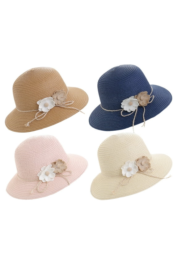 Windfall Women Straw Hat Flower Wide Brim Caps Summer Beach Hat Sun Protective Hat