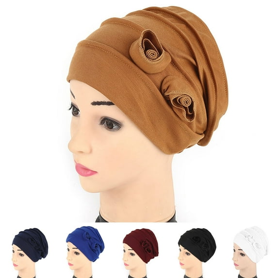 Windfall Women Turban Flower Caps Vintage Beanie Headscarf Elastic Headwrap Hat