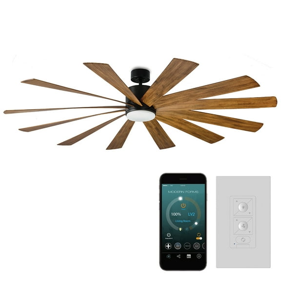 Windflower 80" Matte Black/Distressed Koa Dimmable LED Smart Ceiling Fan