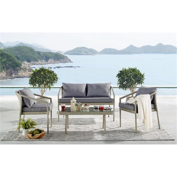 Alaterre Furniture Windham All-Weather Wicker 4 Piece Outdoor Conversation Set