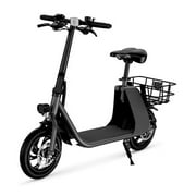 Windhorse C2 Urban Cruiser 450W Brushless Motor - Foldable Electric Scooter for Adults with Seat and Carry Basket - 36V Battery - Max Speed 15 mph with Max Load 265lbs - E-Mopeds for Adults (Black)