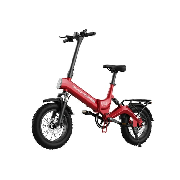 Windhorse W1-RED City VoltRide Foldable Electric Bike for Adults 16" Fat Tires Beach Cruiser with Smart App (Red)