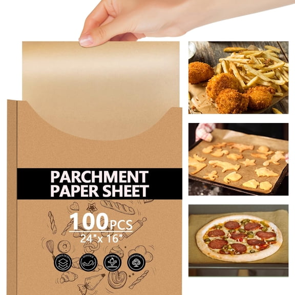 Windiluna 100Pcs Thickened Parchment Papers, 16 x 24 In Heavy Duty & Non-Stick Unbleached Baking Paper, Heat Resistant Precut Sheets for Baking Cookies