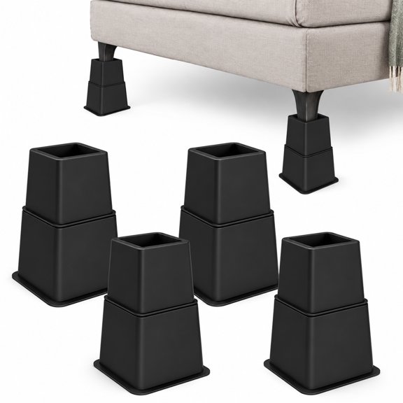 Windiluna Heavy Duty Adjustable 8 Inch Furniture Risers Set of 4 Supports Up to 1,300 lbs for Under-Bed Storage with 3 5 and 8 Inch Elevation Heights, Black