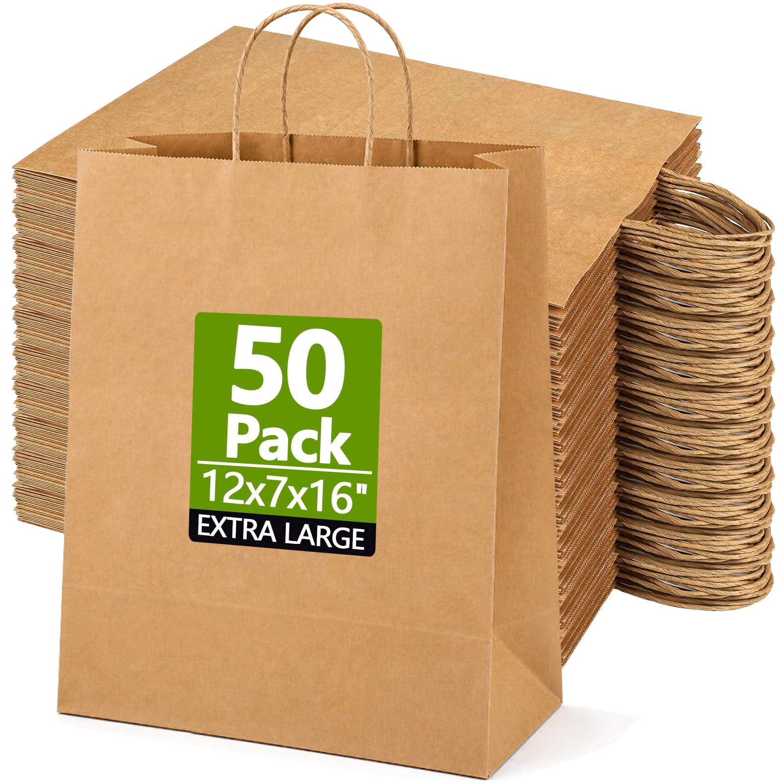 Windiluna Large Brown Kraft Paper Bags with Handles,12x7x16 Inch 25/50 ...