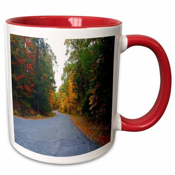 3drose, Winding Country Road Distance, 15oz Two-tone Red Mug
