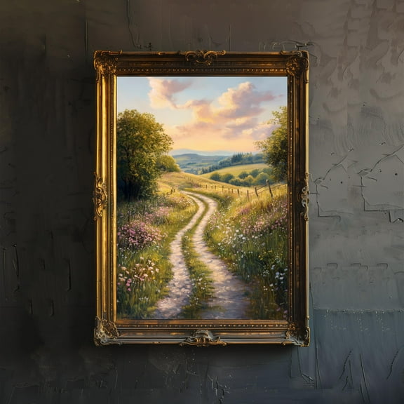 Winding Country Road Poster Cottagecore Decor Dark Academia Art Enchanted Landscape Illustration Vintage Nature Wall Art Rustic Aesthetic - Poster Unframed