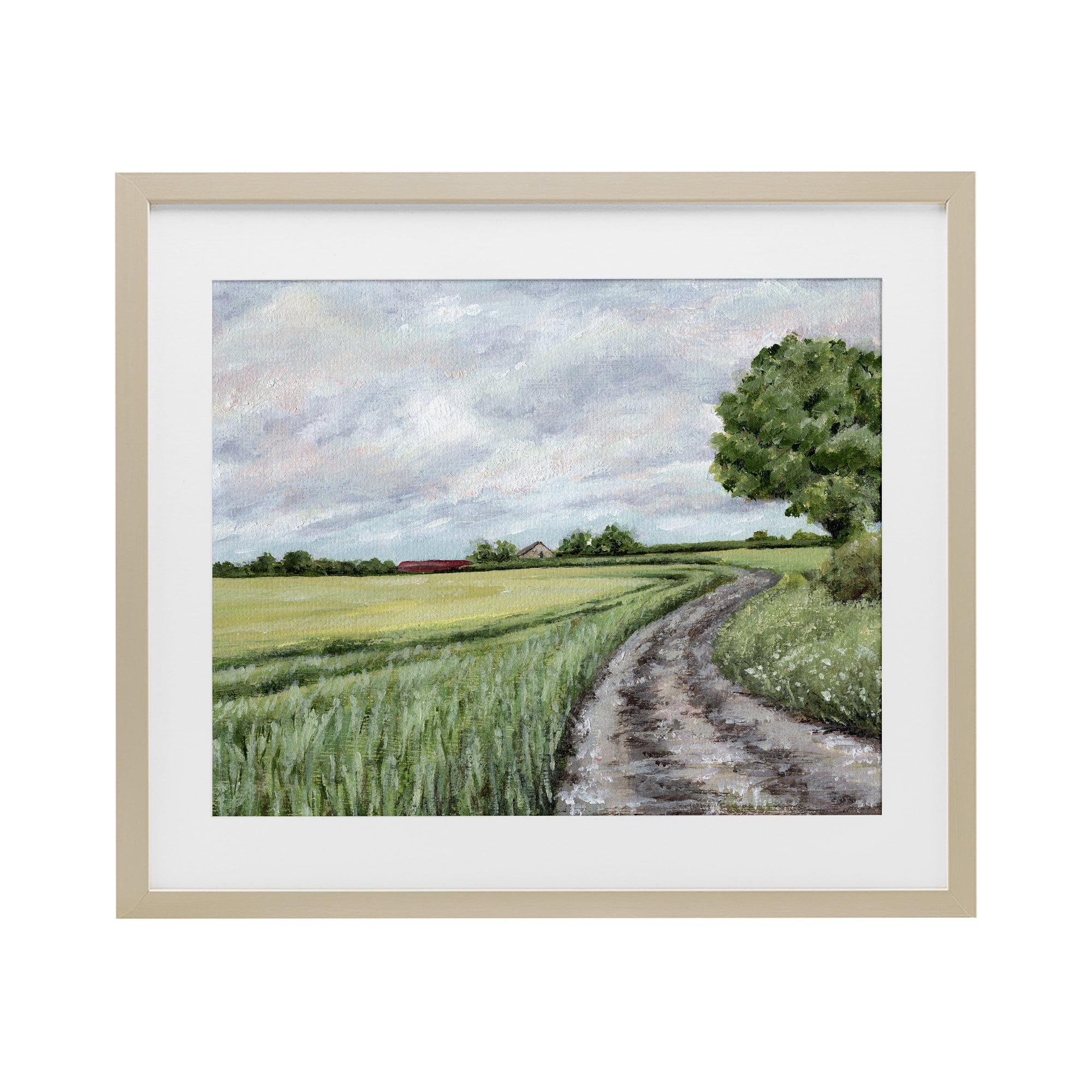 Winding Country Roads Birch Framed Print Under Glass, design by Leah Noel Art