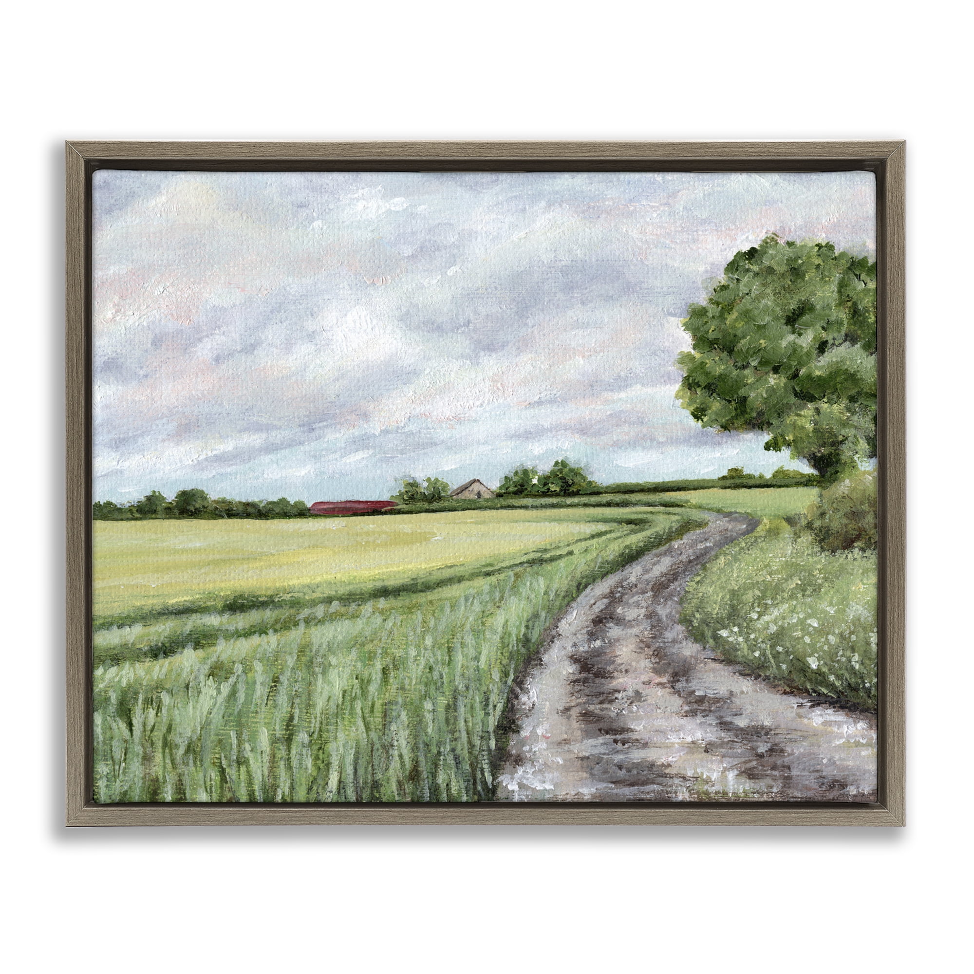 Winding Country Roads Brown Framed Floater Canvas Wall Art, design by Leah Noel Art