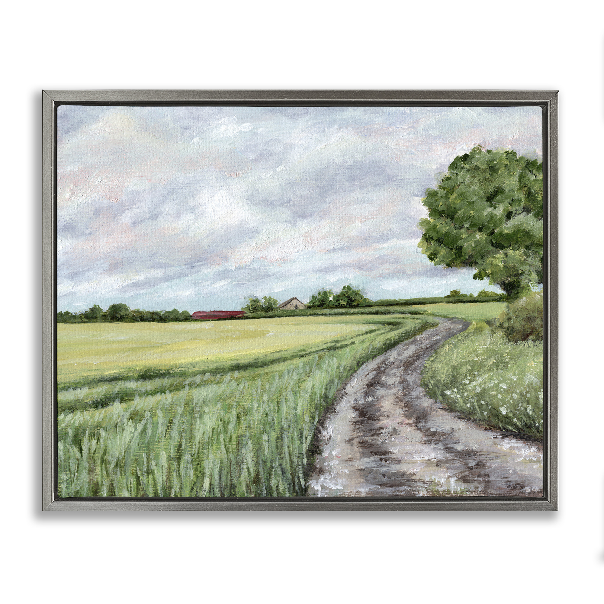 Winding Country Roads Gray Framed Floater Canvas Wall Art, design by Leah Noel Art
