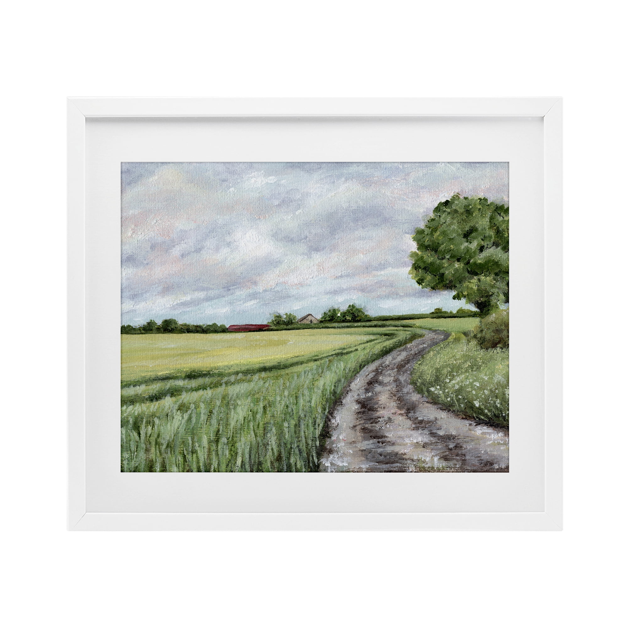 Winding Country Roads White Framed Print Under Glass, design by Leah Noel Art
