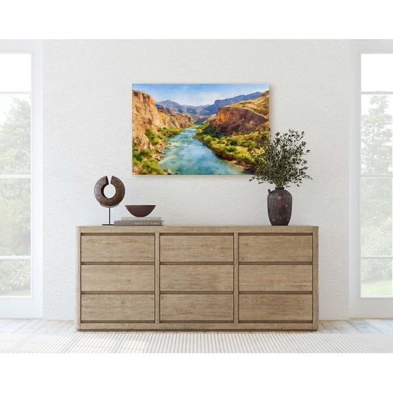 Aec Tech Landscape Winding Desert Canyon River Wall Art Print, Southwestern Landscape And ...