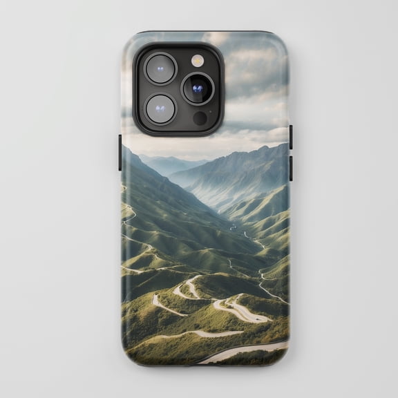 Winding Mountain Road For All iPhone Series Protective Phone Case Nature Landscape Theme Green Gray Multi-color