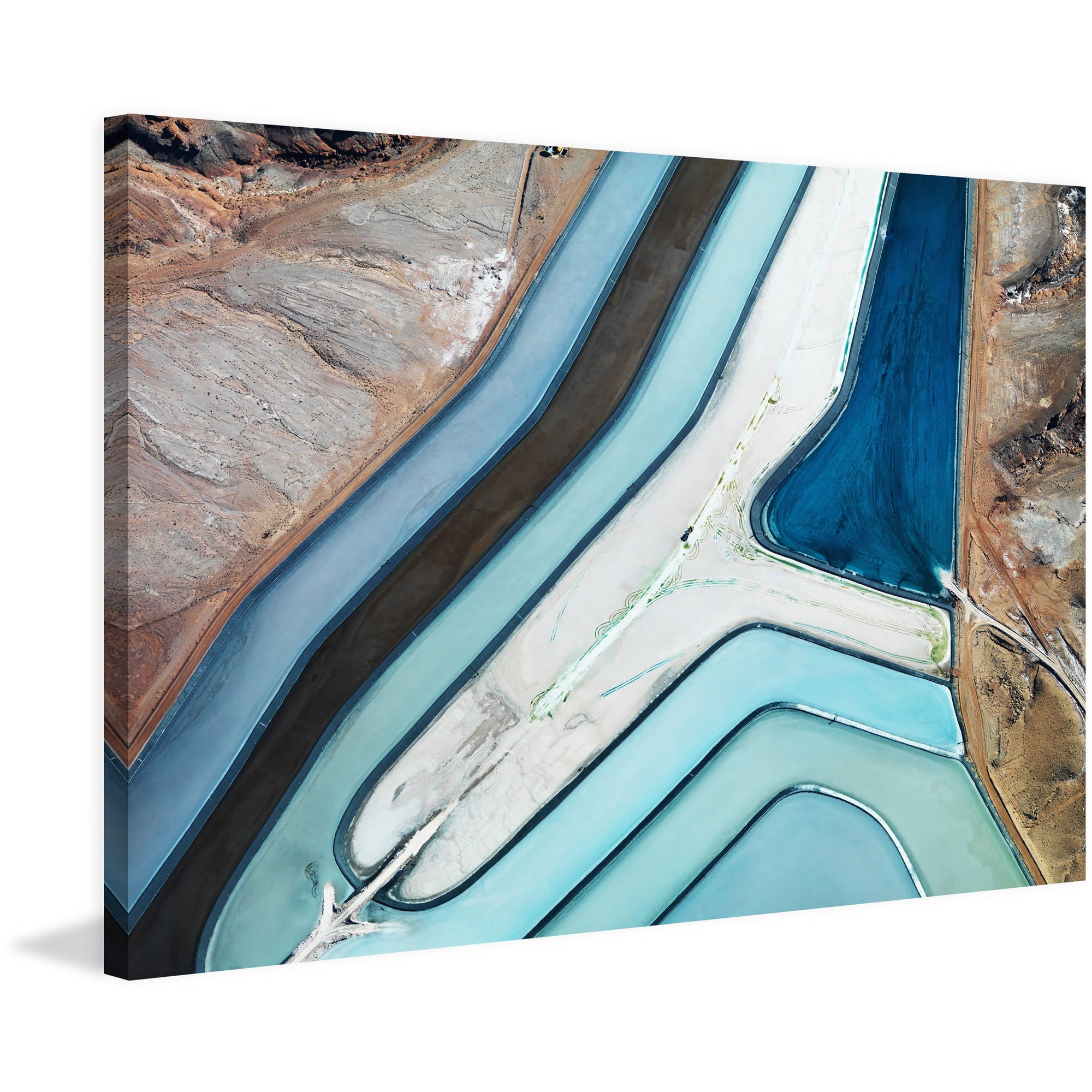 Winding River Blue Ocean Photography Canvas Print with Wood Frame