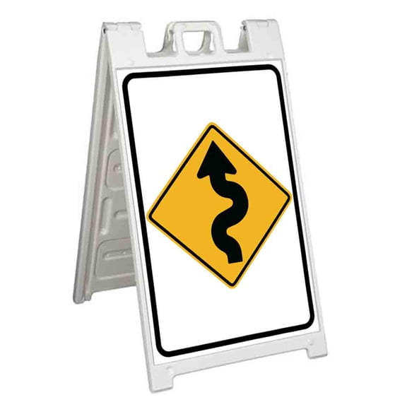 Winding Road Left (24" X 36") Standard A-Frame Signicade, Includes Decal Applied To Stand