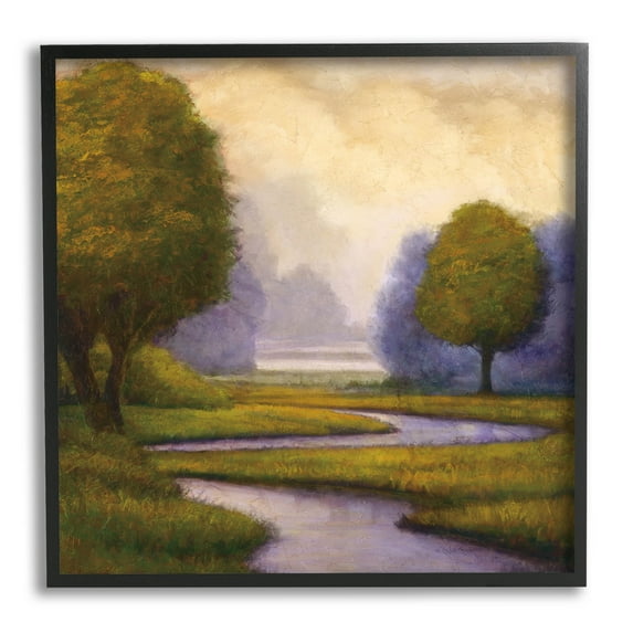 Winding Stream Landscape River Landscape Painting Black Framed Art Print Wall Art