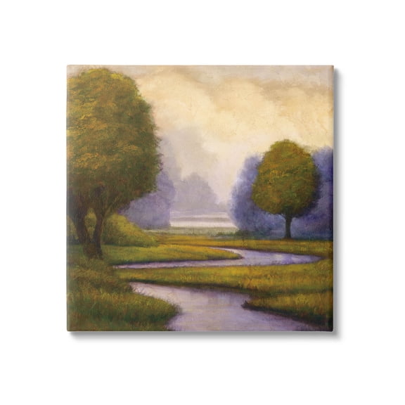 Winding Stream Landscape River Landscape Painting Gallery Wrapped Canvas Print Wall Art