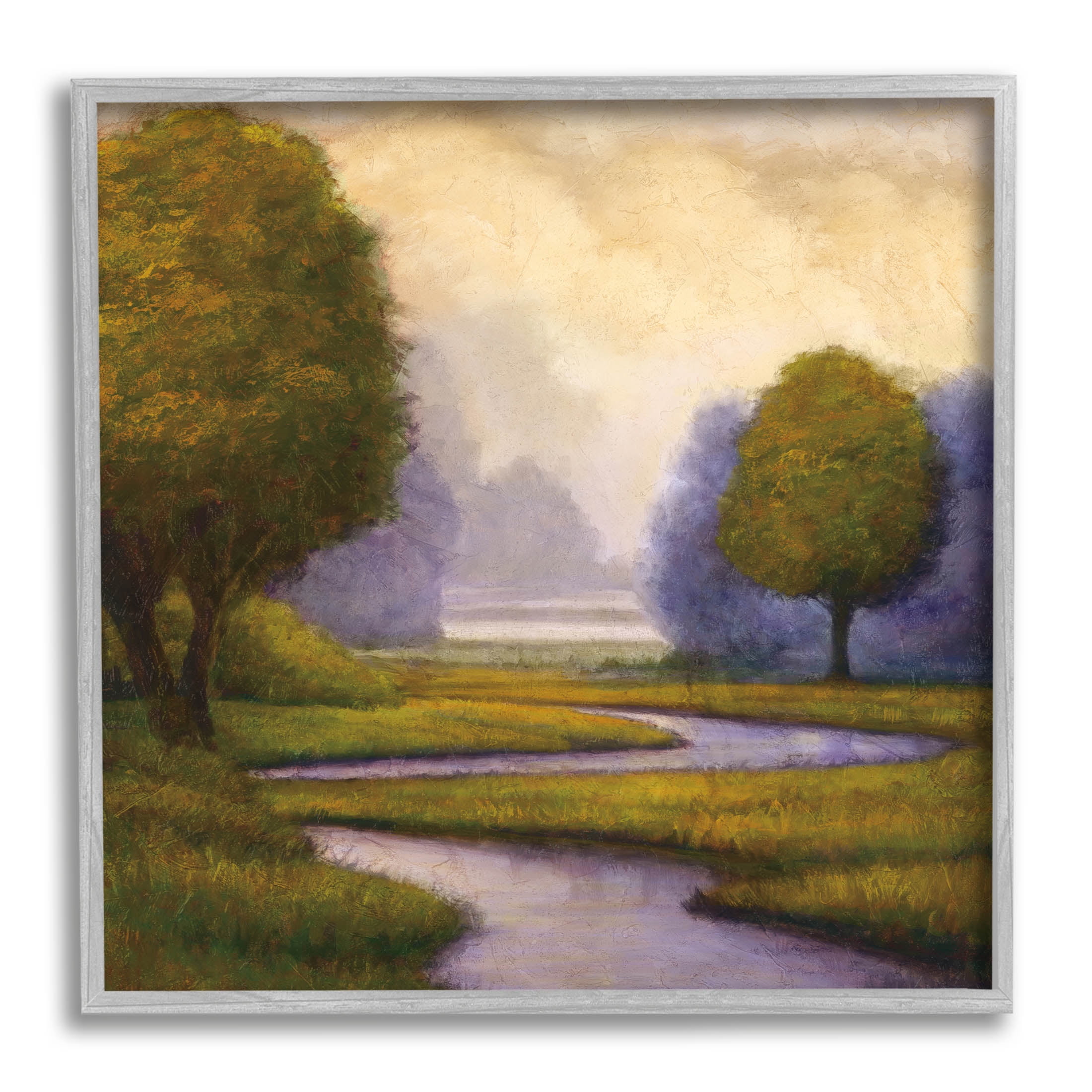 Winding Stream Landscape River Landscape Painting Gray Framed Art Print Wall Art