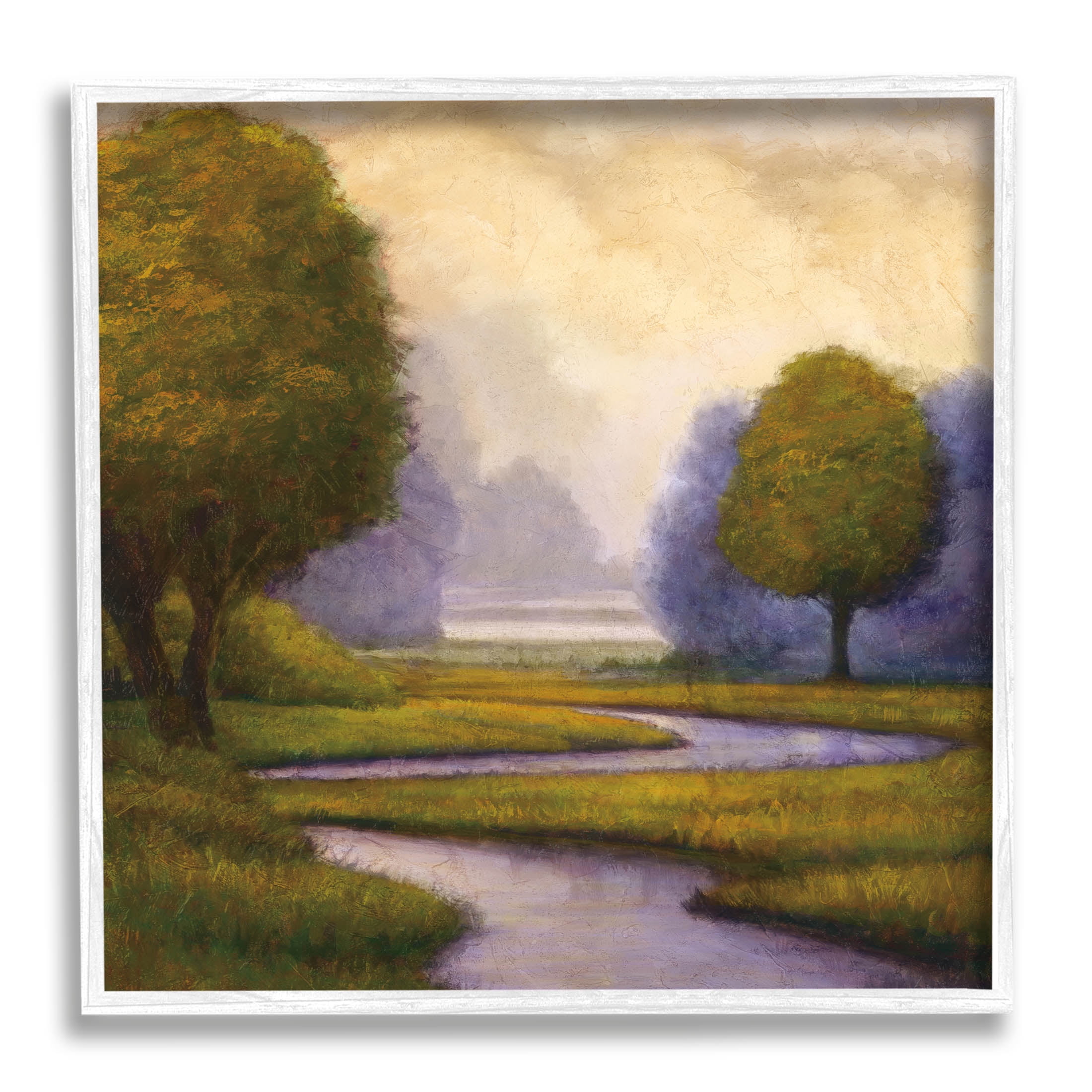 Winding Stream Landscape River Landscape Painting White Framed Art Print Wall Art