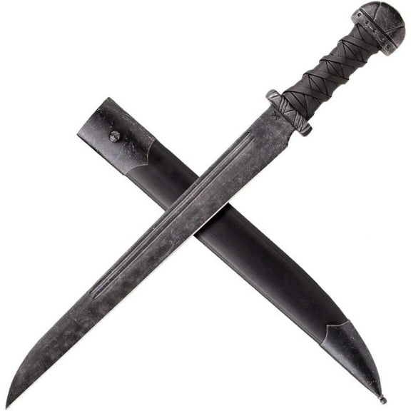 Windlass Black Maldon Viking Seax Steel Blade Leather Wrapped Grip with Steel Guard and Pommel - Scabbard Included