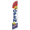 thumbnail image 1 of Windless Full Sleeve Swooper Flag OPEN WELCOME Red White Blue Smileys, 1 of 1