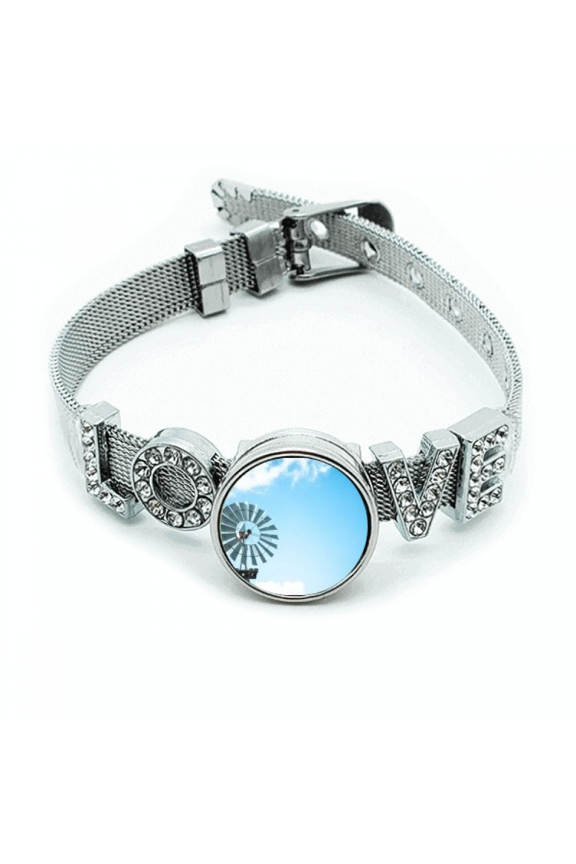 Windll White Clouds Blue Sky Bracelet Wristband Crystal Love Adjustable Bangle