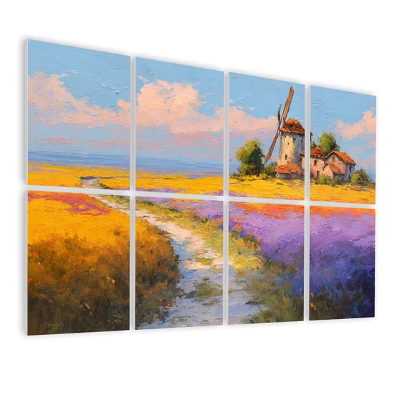 Windmill 8 Pack Art Acoustic Panels Sound Absorbing Romantic Dutch Farm Landscape Tulip Fields Dawn Decorative Soundproof Wall Panels Self Adhesive for Nursery Game Room Bedroom 48"x32"