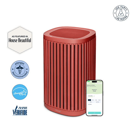 The Windmill Air Purifier for Home - 3-In-1 Filtration for Smoke & More - True HEPA Filter, Activated Carbon, & Pre-Filter - Covers Up To 975 Sq ft - Ultra-Quiet - App Compatible - Coral