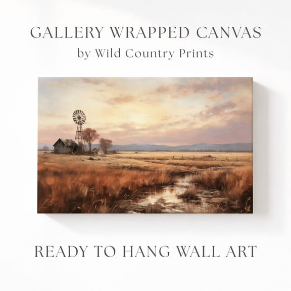 Windmill Art Western Prairie Sunset Field Ranch House Decor Rustic Evening Landscape Scene Unframed Paper Print