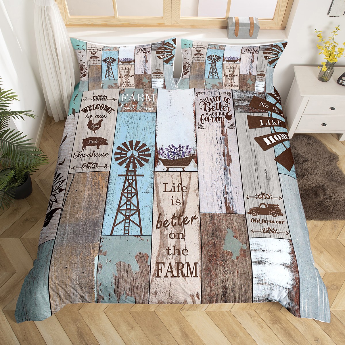 Farm Animal Kids Bedding Set - Twin Size Comforter With Cows, Horses, Pigs & More