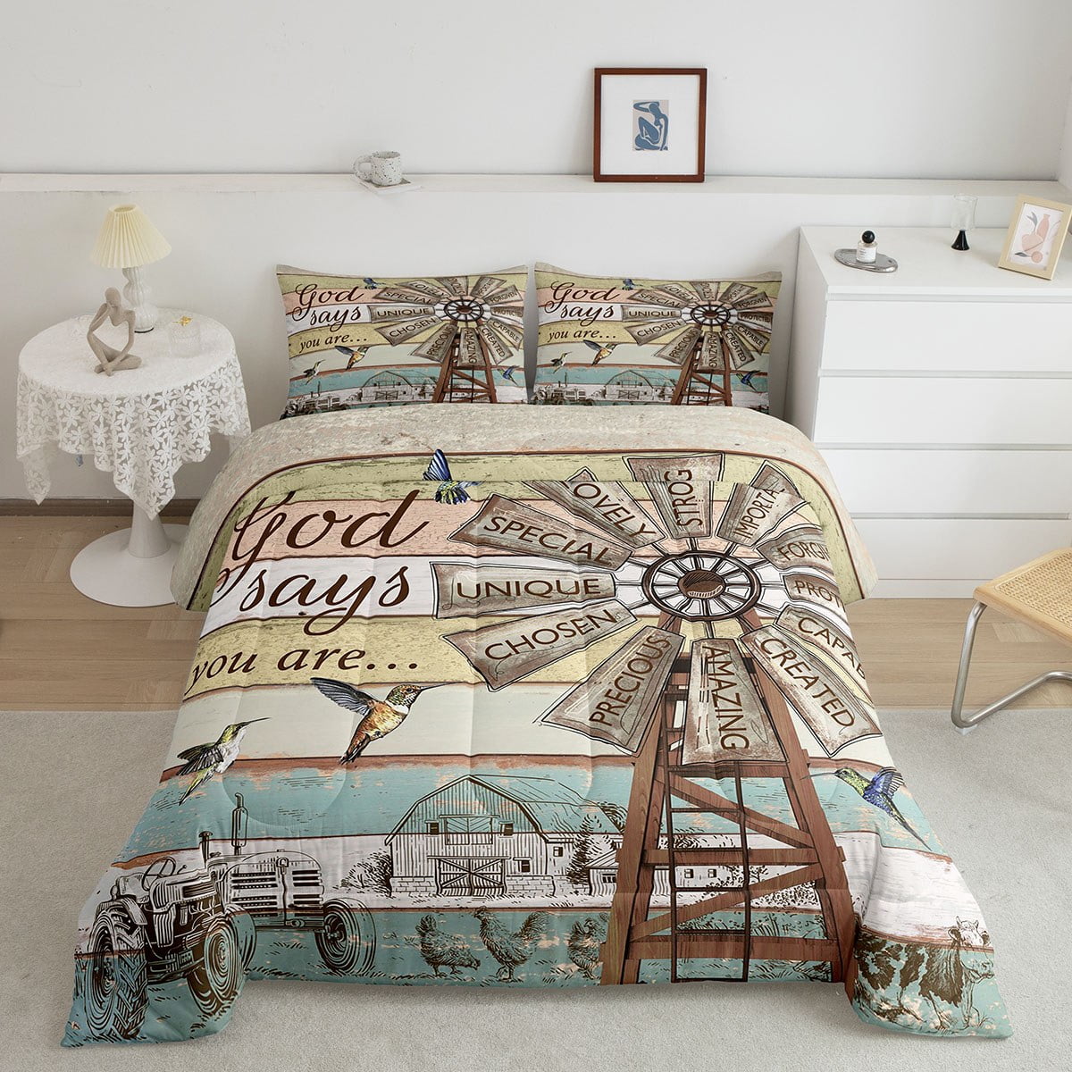 Windmill Bedding Sets Twin Size, Rustic Farmhouse Style Comforter Set
