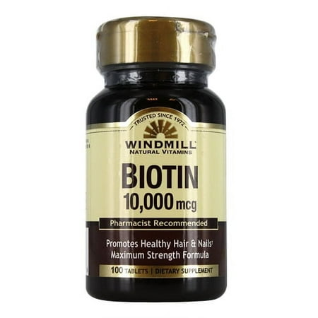 Windmill Biotin 10,000 mcg Maximum Strength Formula Tablets, 100 ea, 2 Pack